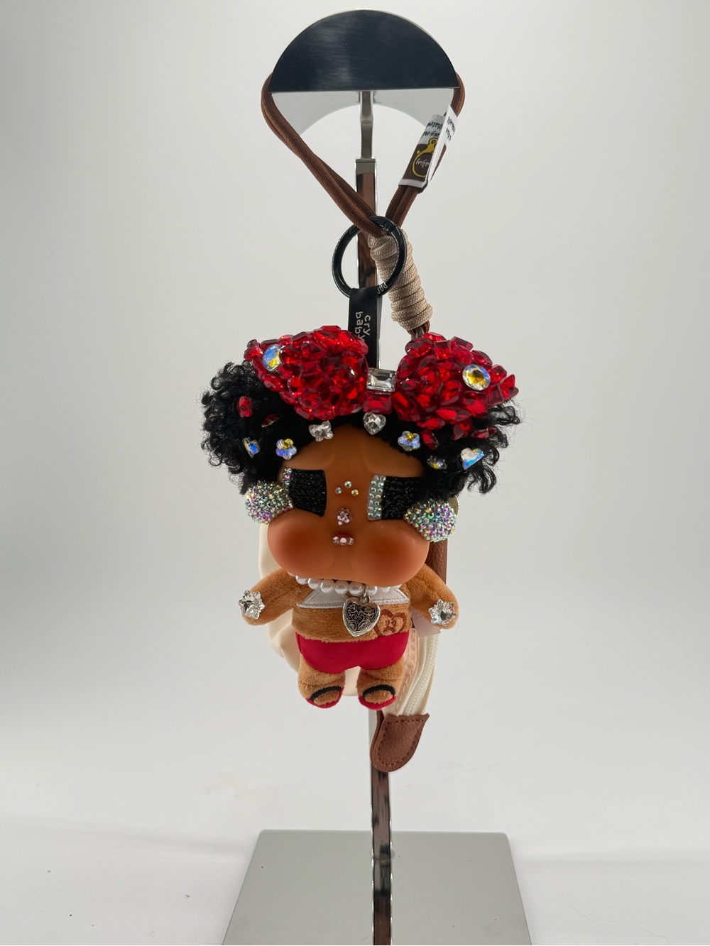 Cry baby Embellished Doll Keychain Charm with Red Crystal Bow